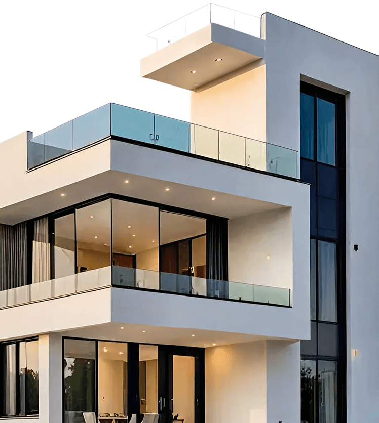 Modern residential building with glass balconies